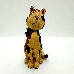 2009 Blossom Bucket Cat Mary Ann Jane Calico Sitting Folk Art Country Carved
